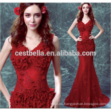 Vestido de noche de seda roja de la manera larga de las mangas largas elegantes de Chic